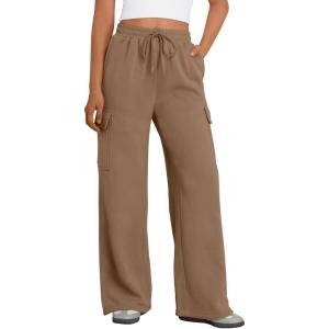 imageTrendy Queen Womens Cargo Sweatpants Wide Leg High Waisted Baggy Drawstring Sweat Pants Fall Flared Pants with PocketsCoffee