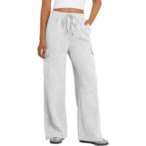 imageTrendy Queen Womens Cargo Sweatpants Wide Leg High Waisted Baggy Drawstring Sweat Pants Fall Flared Pants with PocketsGrey