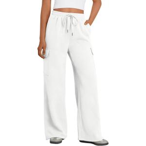 imageTrendy Queen Womens Cargo Sweatpants Wide Leg High Waisted Baggy Drawstring Sweat Pants Fall Flared Pants with PocketsWhite