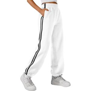 imageTrendy Queen Womens High Waisted Drawstring Sweatpants Casual Baggy Joggers Pants with PocketsWhite