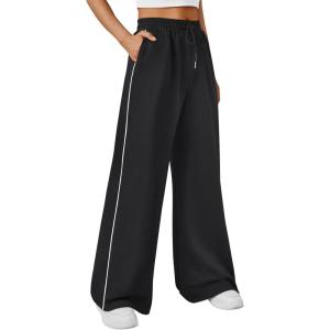 imageTrendy Queen Womens Wide Leg Sweatpants Baggy Lounge Pants with Pockets High Waisted Track Drawstring JoggersBlack