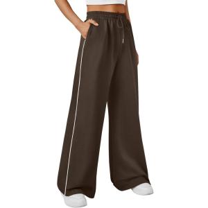 imageTrendy Queen Womens Wide Leg Sweatpants Baggy Lounge Pants with Pockets High Waisted Track Drawstring JoggersBrown