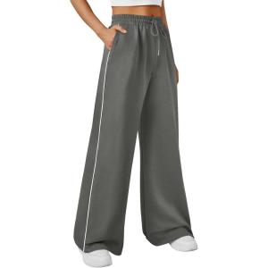 imageTrendy Queen Womens Wide Leg Sweatpants Baggy Lounge Pants with Pockets High Waisted Track Drawstring JoggersDark Grey