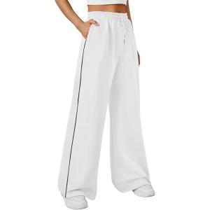 imageTrendy Queen Womens Wide Leg Sweatpants Baggy Lounge Pants with Pockets High Waisted Track Drawstring JoggersWhite