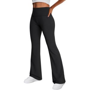 imageTrendy Queen Womens Wide Leg Yoga Pants Bootcut Workout Flare Leggings Trendy High Waisted Fold Over 2024 Fall OutfitsBlack