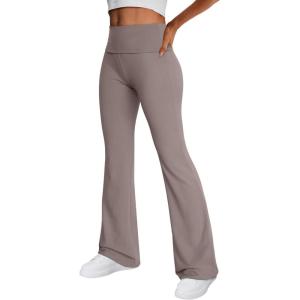 imageTrendy Queen Womens Wide Leg Yoga Pants Bootcut Workout Flare Leggings Trendy High Waisted Fold Over 2024 Fall OutfitsCoffeegrey