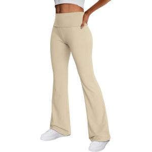 imageTrendy Queen Womens Wide Leg Yoga Pants Bootcut Workout Flare Leggings Trendy High Waisted Fold Over 2024 Fall OutfitsLightkhaki