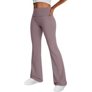 imageTrendy Queen Womens Wide Leg Yoga Pants Bootcut Workout Flare Leggings Trendy High Waisted Fold Over 2024 Fall OutfitsPurple