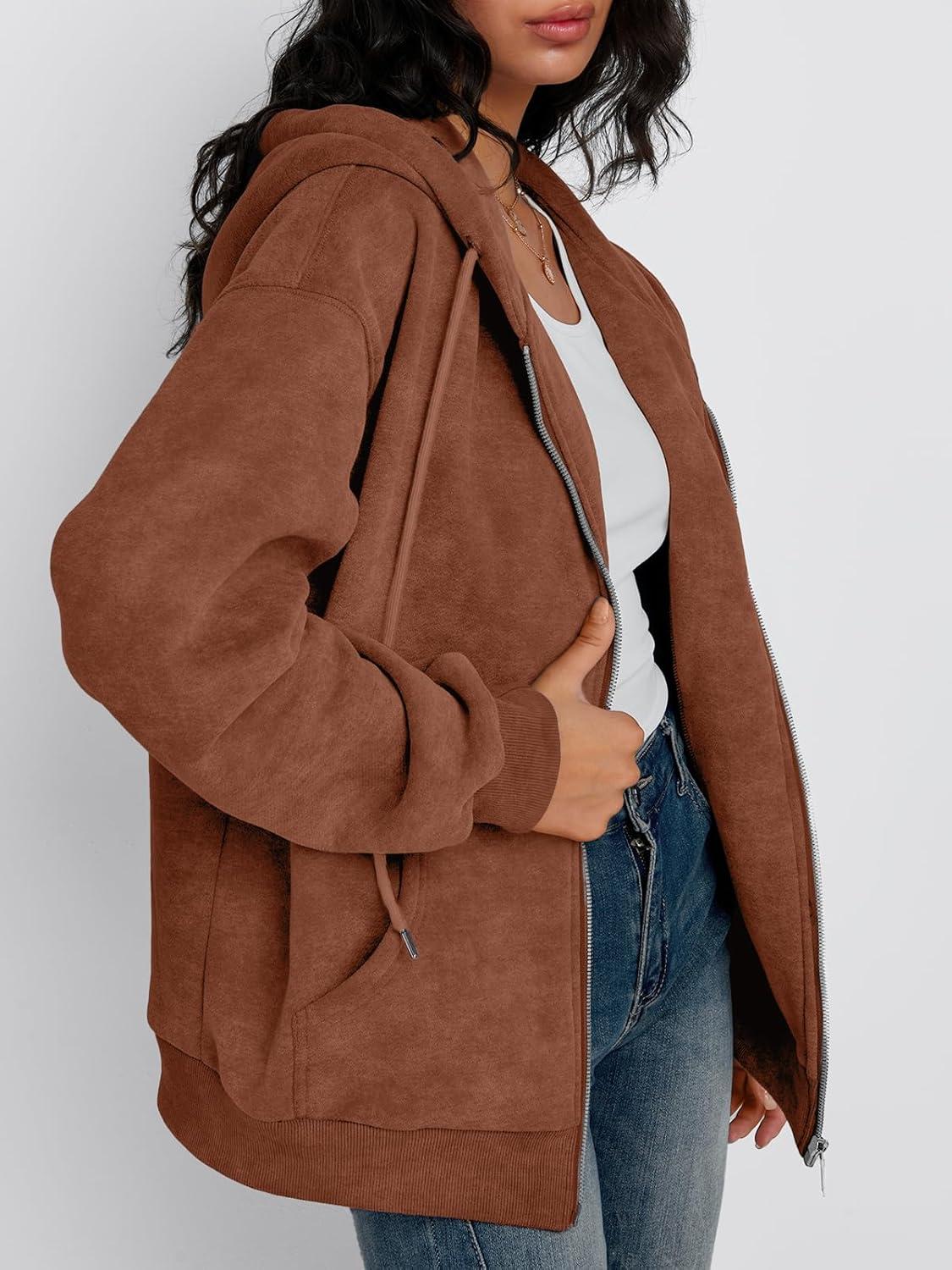 imageTrendy Queen Zip Up Hoodies for Women Acid Wash Oversized Sweatshirts Fall Cute Y2k Clothes Winter Jackets Vintage StreetwearBrown