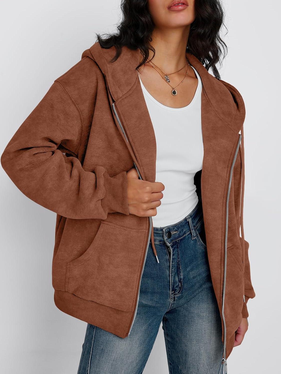imageTrendy Queen Zip Up Hoodies for Women Acid Wash Oversized Sweatshirts Fall Cute Y2k Clothes Winter Jackets Vintage StreetwearBrown