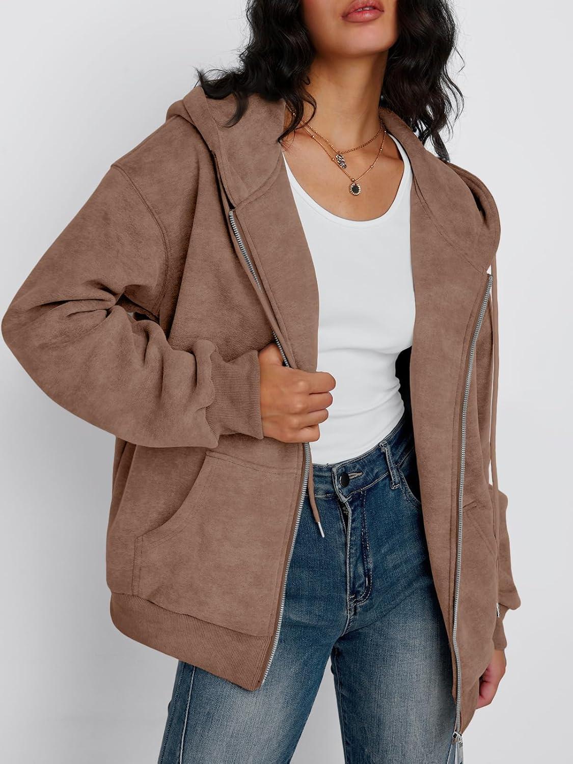 imageTrendy Queen Zip Up Hoodies for Women Acid Wash Oversized Sweatshirts Fall Cute Y2k Clothes Winter Jackets Vintage StreetwearCoffee
