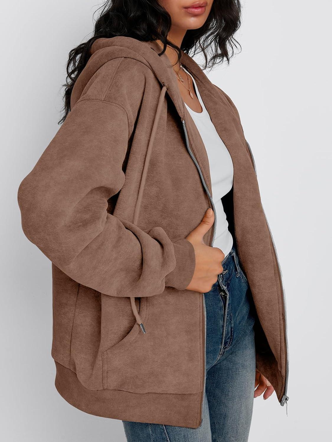 imageTrendy Queen Zip Up Hoodies for Women Acid Wash Oversized Sweatshirts Fall Cute Y2k Clothes Winter Jackets Vintage StreetwearCoffee