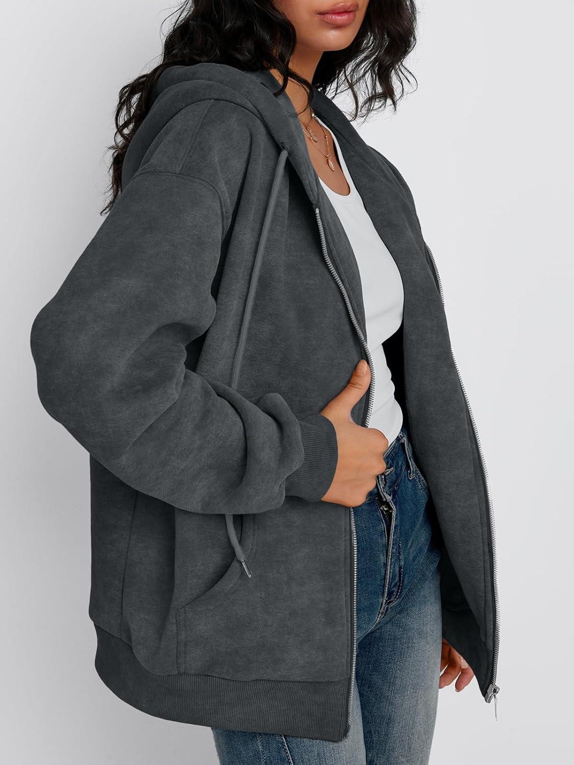 imageTrendy Queen Zip Up Hoodies for Women Acid Wash Oversized Sweatshirts Fall Cute Y2k Clothes Winter Jackets Vintage StreetwearGrey