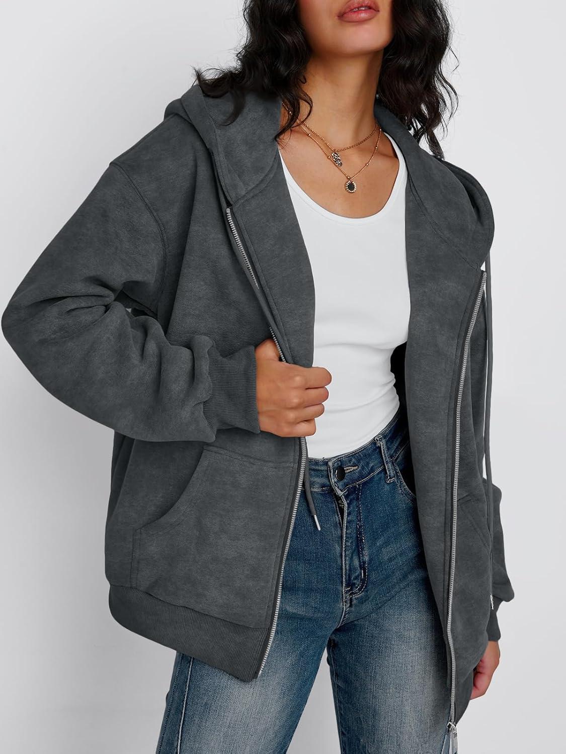 imageTrendy Queen Zip Up Hoodies for Women Acid Wash Oversized Sweatshirts Fall Cute Y2k Clothes Winter Jackets Vintage StreetwearGrey