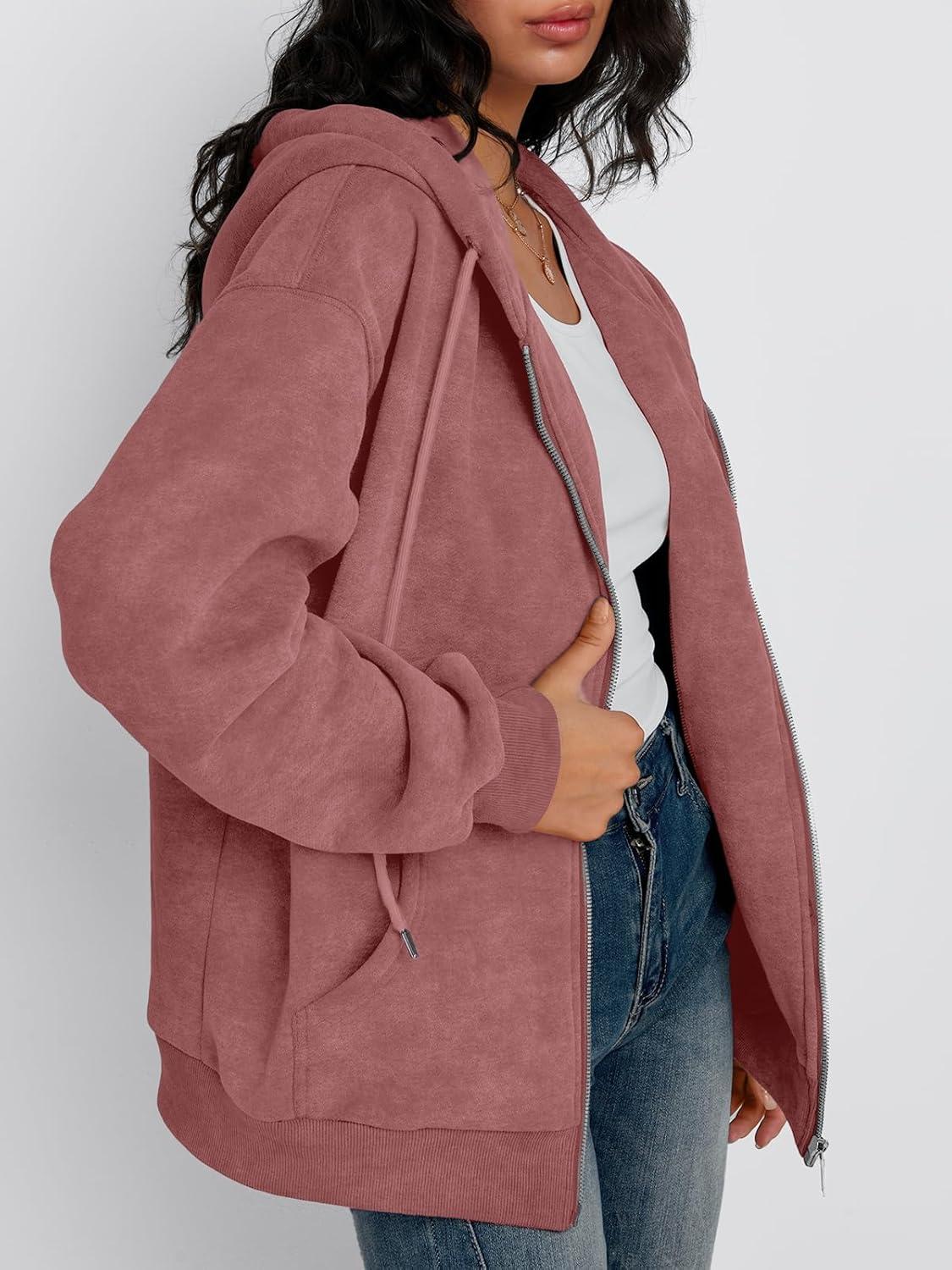imageTrendy Queen Zip Up Hoodies for Women Acid Wash Oversized Sweatshirts Fall Cute Y2k Clothes Winter Jackets Vintage StreetwearPink