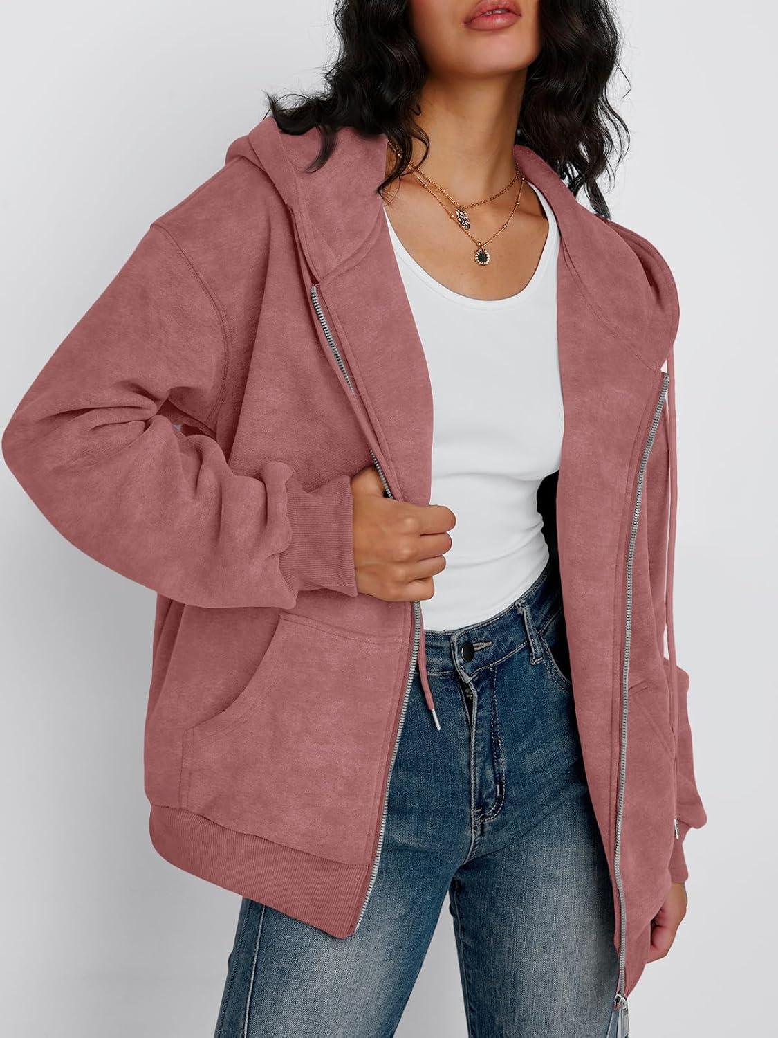 imageTrendy Queen Zip Up Hoodies for Women Acid Wash Oversized Sweatshirts Fall Cute Y2k Clothes Winter Jackets Vintage StreetwearPink