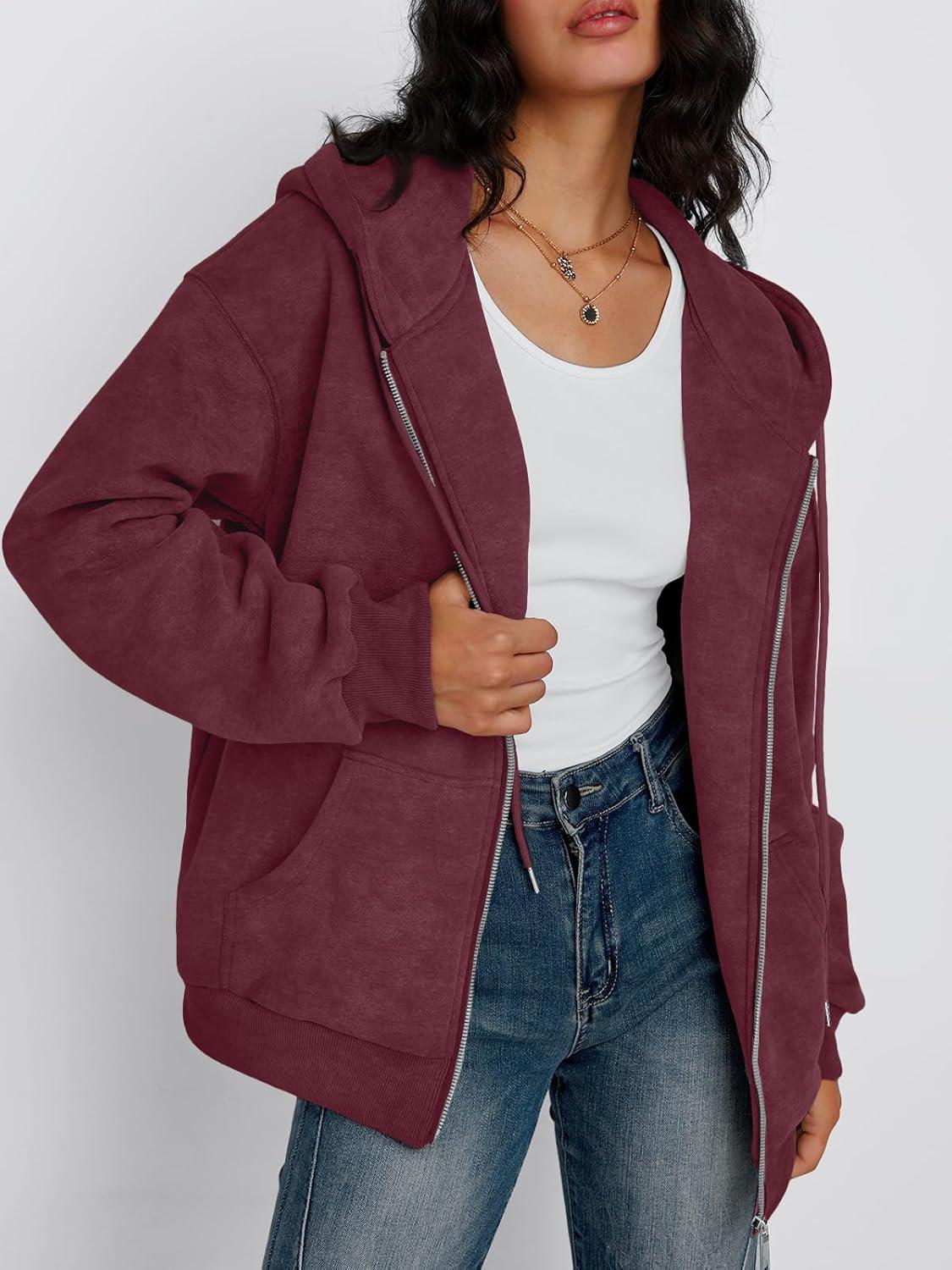 imageTrendy Queen Zip Up Hoodies for Women Acid Wash Oversized Sweatshirts Fall Cute Y2k Clothes Winter Jackets Vintage StreetwearWinered