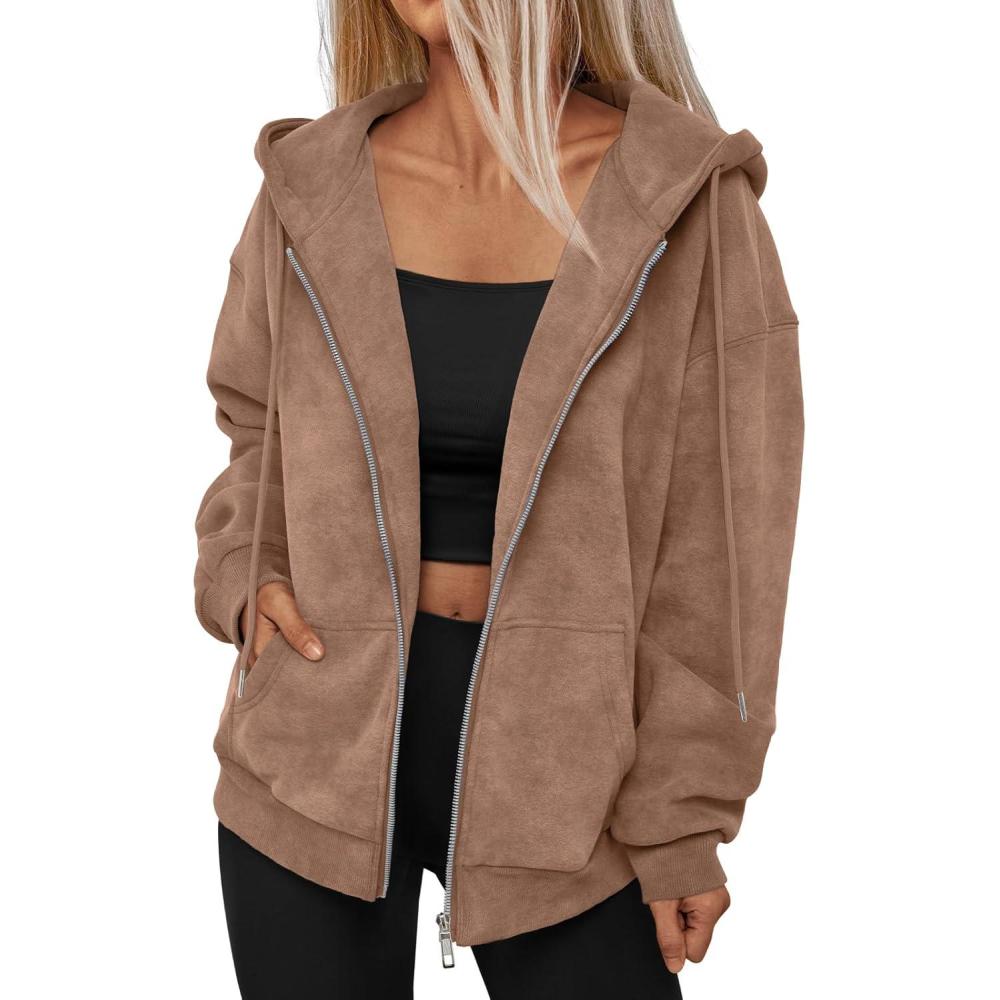 imageTrendy Queen Zip Up Hoodies for Women Acid Wash Oversized Sweatshirts Fall Cute Y2k Clothes Winter Jackets Vintage StreetwearCoffee