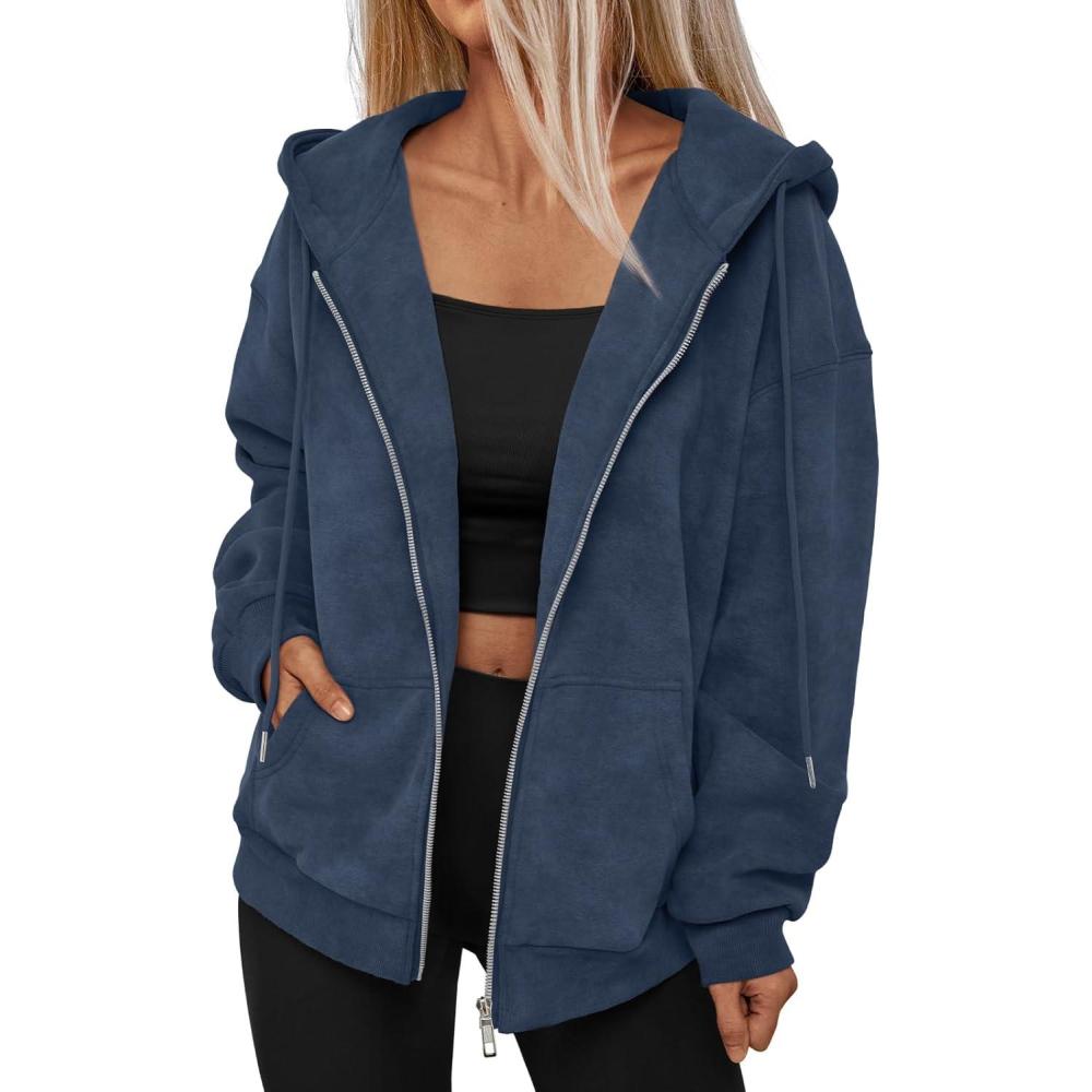 imageTrendy Queen Zip Up Hoodies for Women Acid Wash Oversized Sweatshirts Fall Cute Y2k Clothes Winter Jackets Vintage StreetwearNavyblue
