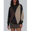 imageTrendy Queen Womens Color Block Argyle Plaid Oversized Chunky Knit Crewneck Sweaters 2024Black Nutmeg