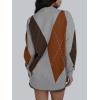 imageTrendy Queen Womens Color Block Argyle Plaid Oversized Chunky Knit Crewneck Sweaters 2024Grey Coffee