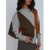 imageTrendy Queen Womens Color Block Argyle Plaid Oversized Chunky Knit Crewneck Sweaters 2024Grey Coffee