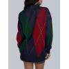 imageTrendy Queen Womens Color Block Argyle Plaid Oversized Chunky Knit Crewneck Sweaters 2024Navy Green