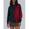 imageTrendy Queen Womens Color Block Argyle Plaid Oversized Chunky Knit Crewneck Sweaters 2024Navy Green
