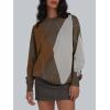 imageTrendy Queen Womens Color Block Argyle Plaid Oversized Chunky Knit Crewneck Sweaters 2024Nutmeg Brown