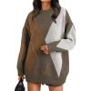 imageTrendy Queen Womens Color Block Argyle Plaid Oversized Chunky Knit Crewneck Sweaters 2024Nutmeg Brown