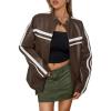 imageTrendy Queen Womens Faux Leather Jackets Bomber Oversized Motorcycle Fall Jackets Collar Zip Up Coats Y2k OutfitsBrown
