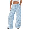 imageTrendy Queen Womens Plaid Pants Linen Wide Leg Checkered Trousers Gingham Casual Striped y2k Slacks Fall Fashion Outfits 2025Blue