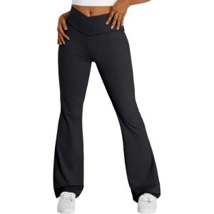 imageTrendy Queen Flare Leggings for Women Wide Leg Yoga Pants V Crossover High Waisted Bootcut Work Pants Fall Outfits 2024Black