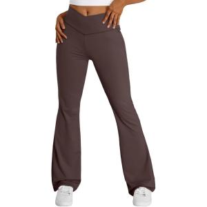 imageTrendy Queen Flare Leggings for Women Wide Leg Yoga Pants V Crossover High Waisted Bootcut Work Pants Fall Outfits 2024Brown