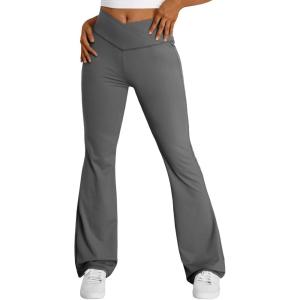 imageTrendy Queen Flare Leggings for Women Wide Leg Yoga Pants V Crossover High Waisted Bootcut Work Pants Fall Outfits 2024Grey