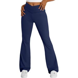 imageTrendy Queen Flare Leggings for Women Wide Leg Yoga Pants V Crossover High Waisted Bootcut Work Pants Fall Outfits 2024Navy