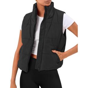 imageTrendy Queen Puffer Vest Women Sleeveless Winter Outerwear Warm Puffer Lightweight Fashion Standup Collar Down VestBlack