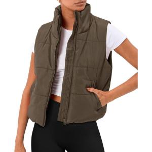 imageTrendy Queen Puffer Vest Women Sleeveless Winter Outerwear Warm Puffer Lightweight Fashion Standup Collar Down VestBrown