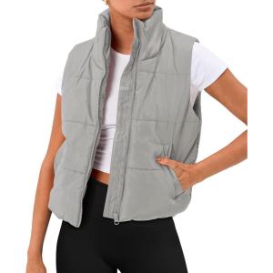 imageTrendy Queen Puffer Vest Women Sleeveless Winter Outerwear Warm Puffer Lightweight Fashion Standup Collar Down VestGrey