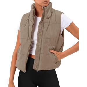imageTrendy Queen Puffer Vest Women Sleeveless Winter Outerwear Warm Puffer Lightweight Fashion Standup Collar Down VestKhaki
