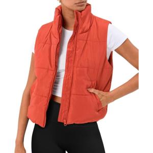 imageTrendy Queen Puffer Vest Women Sleeveless Winter Outerwear Warm Puffer Lightweight Fashion Standup Collar Down VestOrange