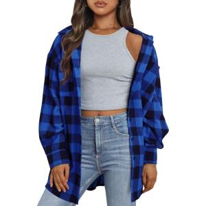 imageTrendy Queen Women Shackets Long Sleeve Flannel Shirts Button Down Blouse Plaid Tops Fall Outfits Fashion Winter Jackets 2024Blue