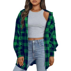 imageTrendy Queen Women Shackets Long Sleeve Flannel Shirts Button Down Blouse Plaid Tops Fall Outfits Fashion Winter Jackets 2024Green