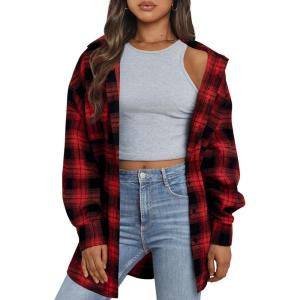 imageTrendy Queen Women Shackets Long Sleeve Flannel Shirts Button Down Blouse Plaid Tops Fall Outfits Fashion Winter Jackets 2024Red