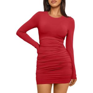 imageTrendy Queen Womens Dresses Casual Fall Bodycon Mini Dress Long Sleeve Fall Outfits Dating Y2k Clothes Fashion 2025Red