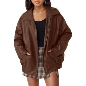 imageTrendy Queen Womens Leather Jackets Oversized Faux Motorcycle Plus Size Moto Biker Coat Fall Outfits Fashion Clothes 2025Caramel