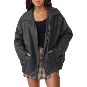 imageTrendy Queen Womens Leather Jackets Oversized Faux Motorcycle Plus Size Moto Biker Coat Fall Outfits Fashion Clothes 2025Darkgrey