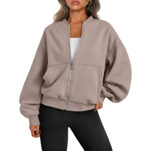 imageTrendy Queen Womens Zip Up Sweatshirts Jackets Oversized Fall Outfits Winter Clothes Hoodies with Pockets Y2k 2024 FashionCoffeegrey