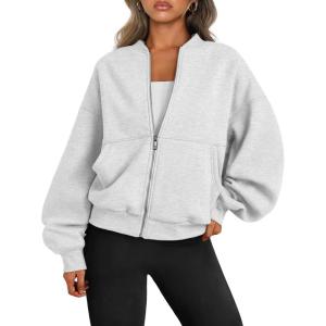 imageTrendy Queen Womens Zip Up Sweatshirts Jackets Oversized Fall Outfits Winter Clothes Hoodies with Pockets Y2k 2024 FashionGrey