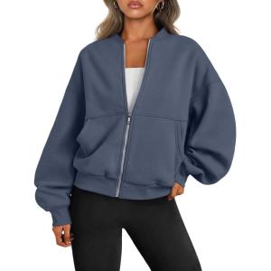 imageTrendy Queen Womens Zip Up Sweatshirts Jackets Oversized Fall Outfits Winter Clothes Hoodies with Pockets Y2k 2024 FashionGreyblue